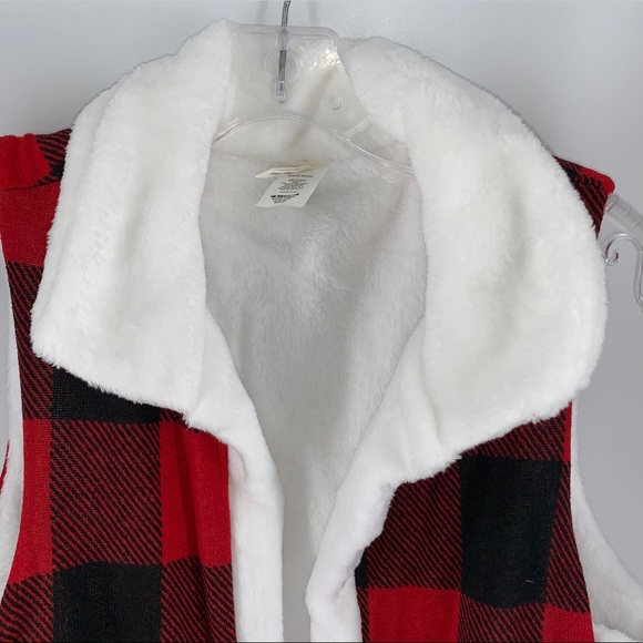 Last One! New Furry Red/ Black Buffalo Check Vest - Picture 2 of 4